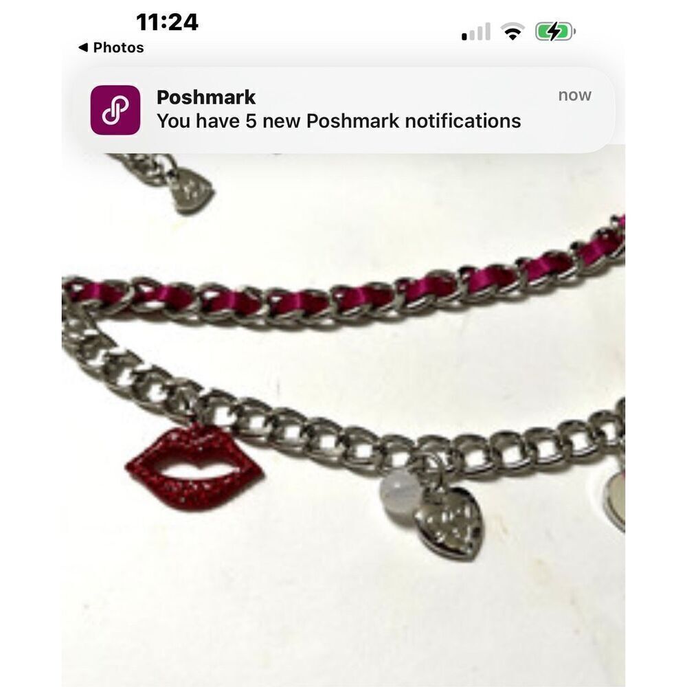 Betsey johnson Large/XL going all out 2 chain statement lips heel jewelry belt - Picture 2 of 7